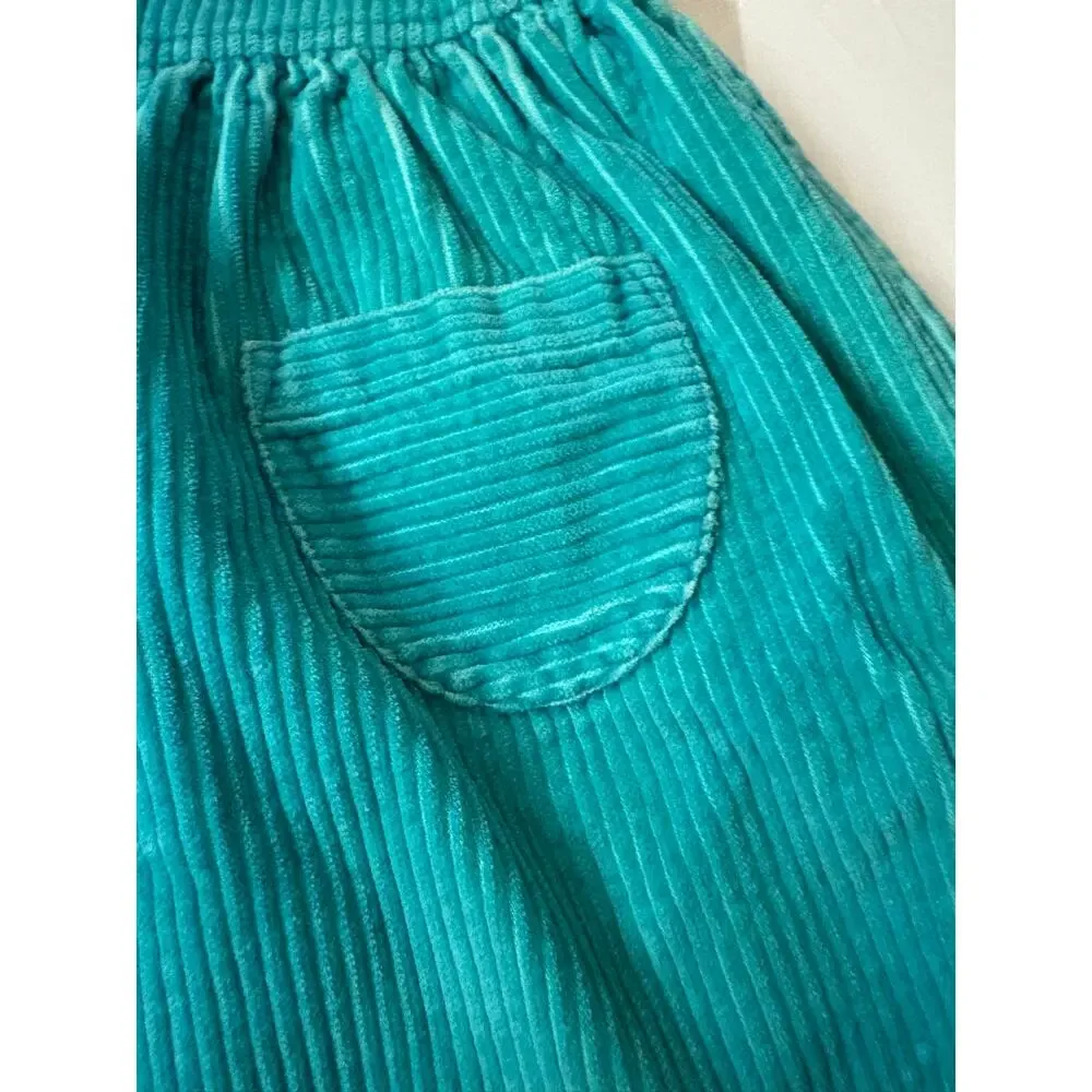 Vintage Gymboree Teal Corduroy Jumper Dress Rainbow Snap Medium Kidcore